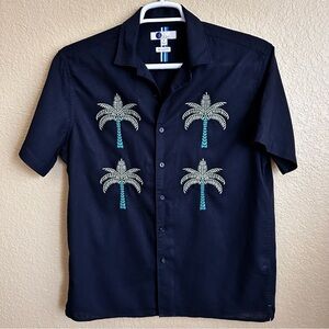 Boden Regular Fit Linen/Cotton Short Sleeve Button Down Navy Shirt